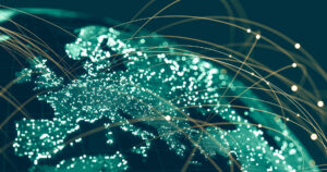 Digital map displaying connected network locations and data points